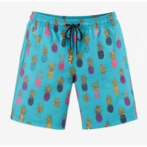 Distortion Boys Swim Trunks Youth Small Blue Pineapple Print Board Shorts Summer